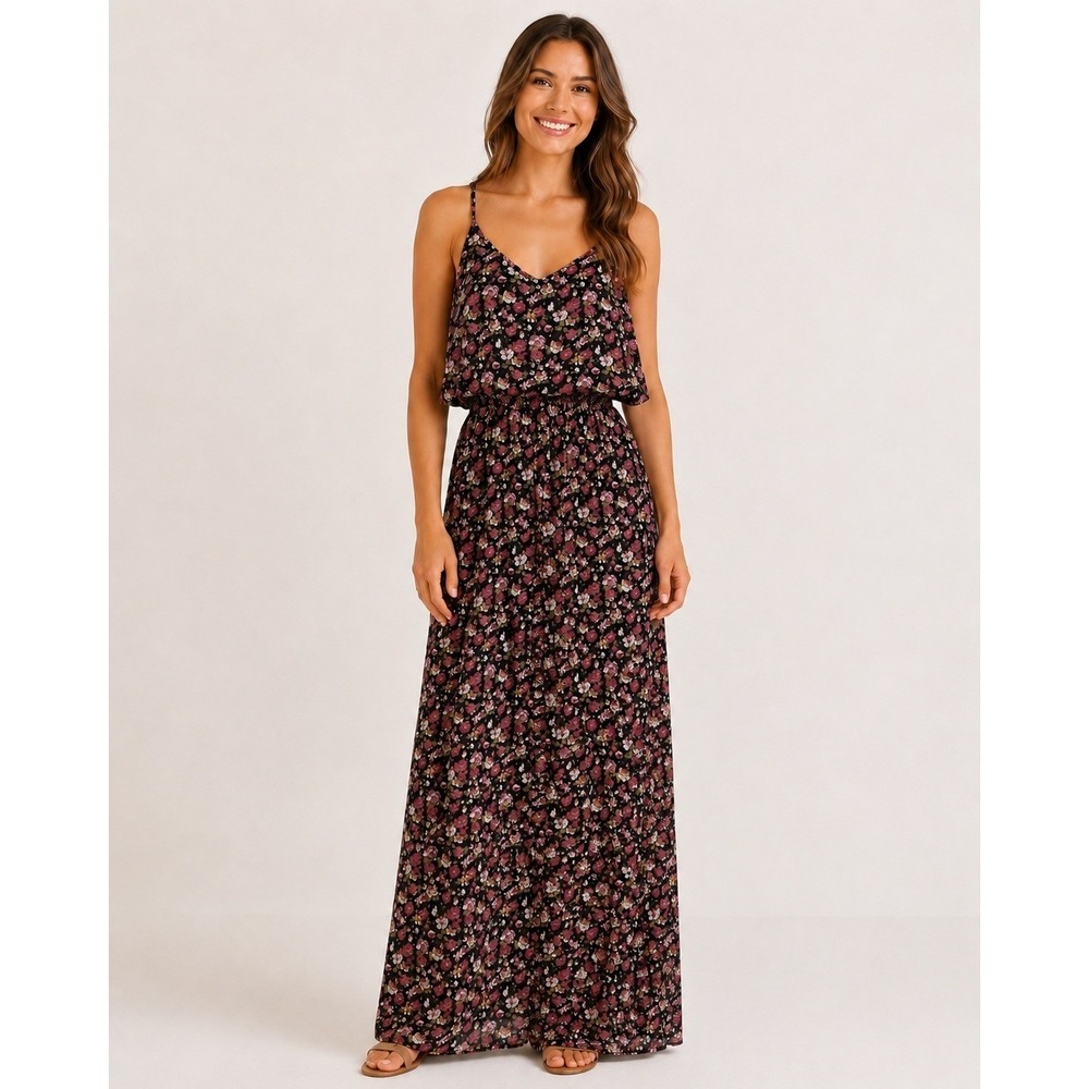 Y2K Express‎ Maxi Dress Womens XS Black Romantic Floral Whimsigoth Vintage